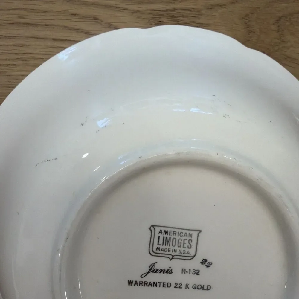 5 Piece Vintage American Limoges Janis R132 22k Gold Serving Bowl,  Plate-3 bowl